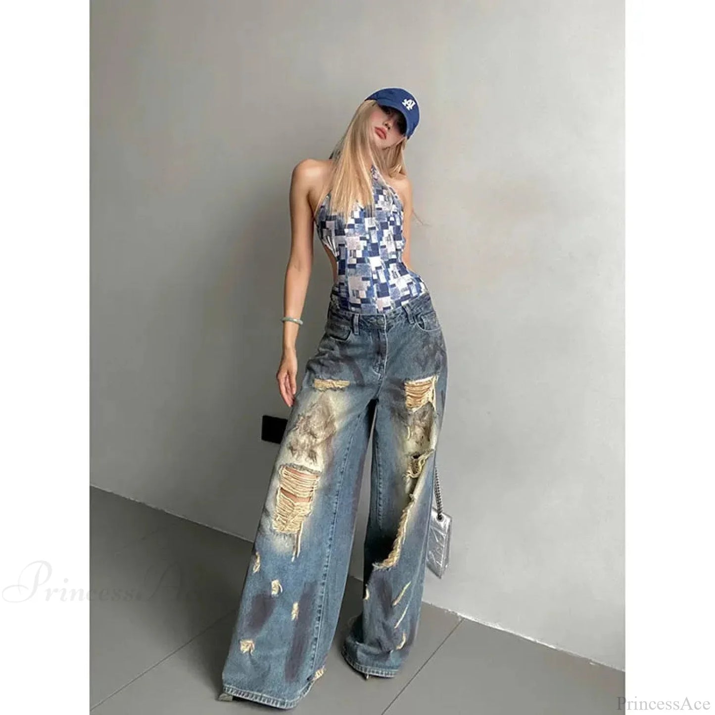 Torn Dark Blue Harajuku Pant