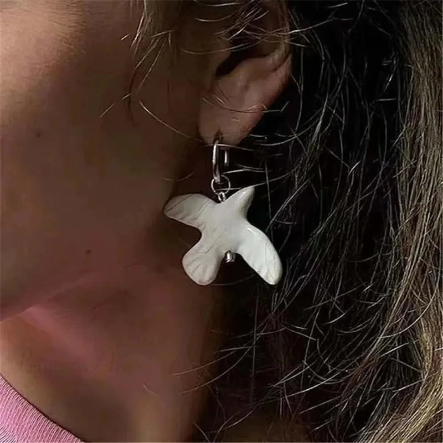 Tranquil Dove Ceramic Metal Circle Hoop Earring
