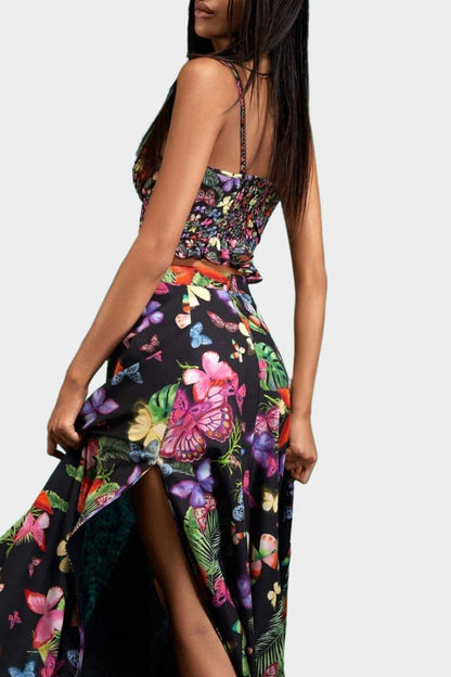 Trina Butterfly Printed High Slit Set