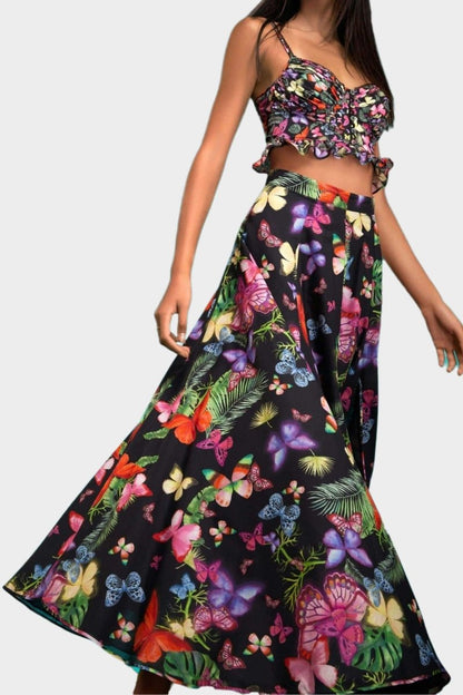 Trina Butterfly Printed High Slit Set