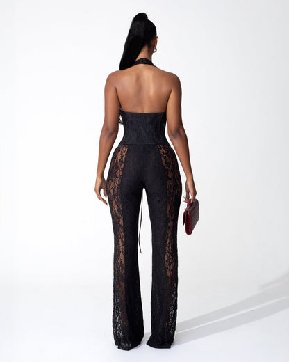 Martha Halter Neck Sheer Lace Jumpsuit