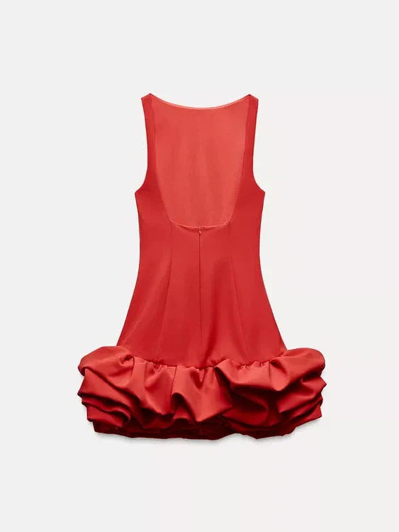 Crew Neck Sleeveless Ruffle Backless Romper