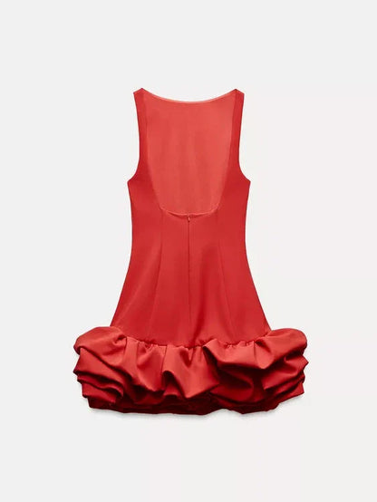 Crew Neck Sleeveless Ruffle Backless Romper