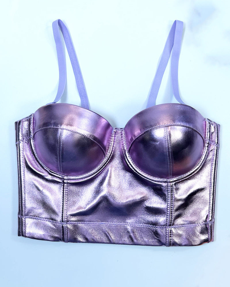 Fishbone Fluorescent Pu Leather Halter Top