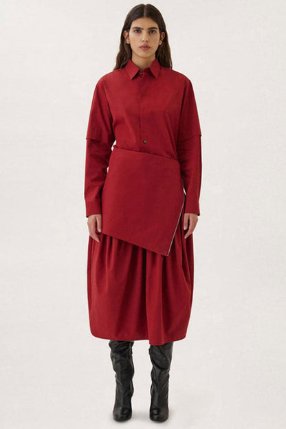 Strapless Drop Waist Bubble Hem Pleated Midi Dress