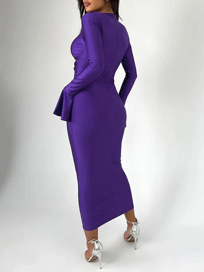 V Neck Bell Sleeve Dress Elegant Fishtail Dress