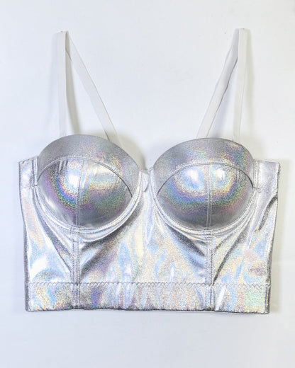 Fishbone Fluorescent Pu Leather Halter Top