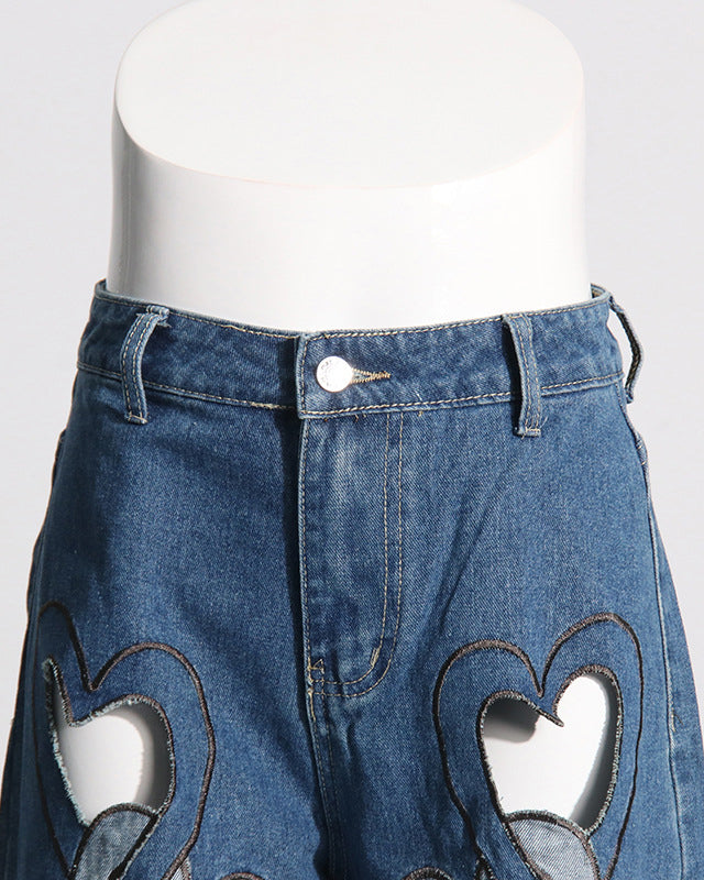 High Waisted Printed Cutout Wide Leg Jeans