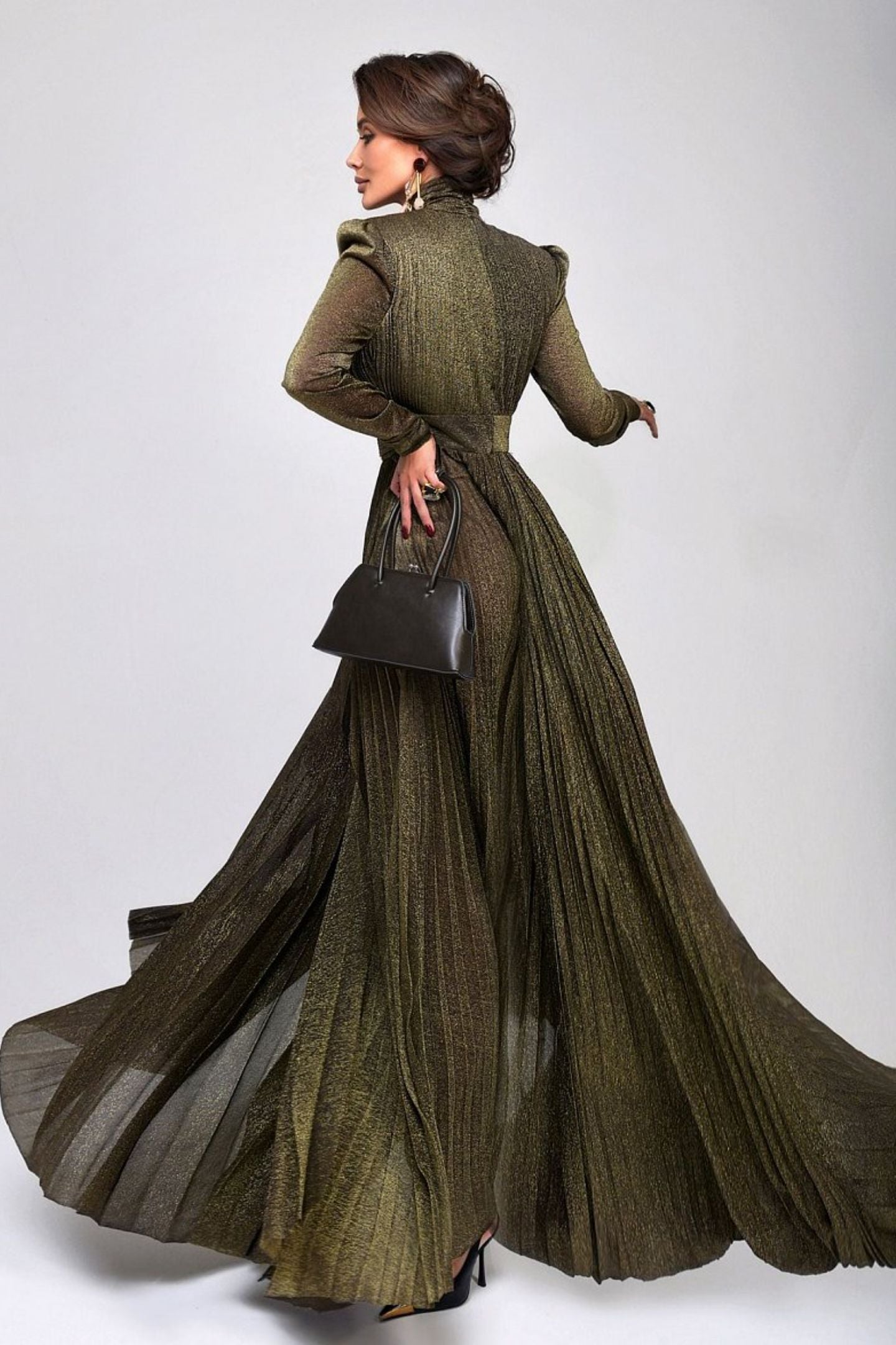 Elsie Metallic Pleated Belted Maxi Dress