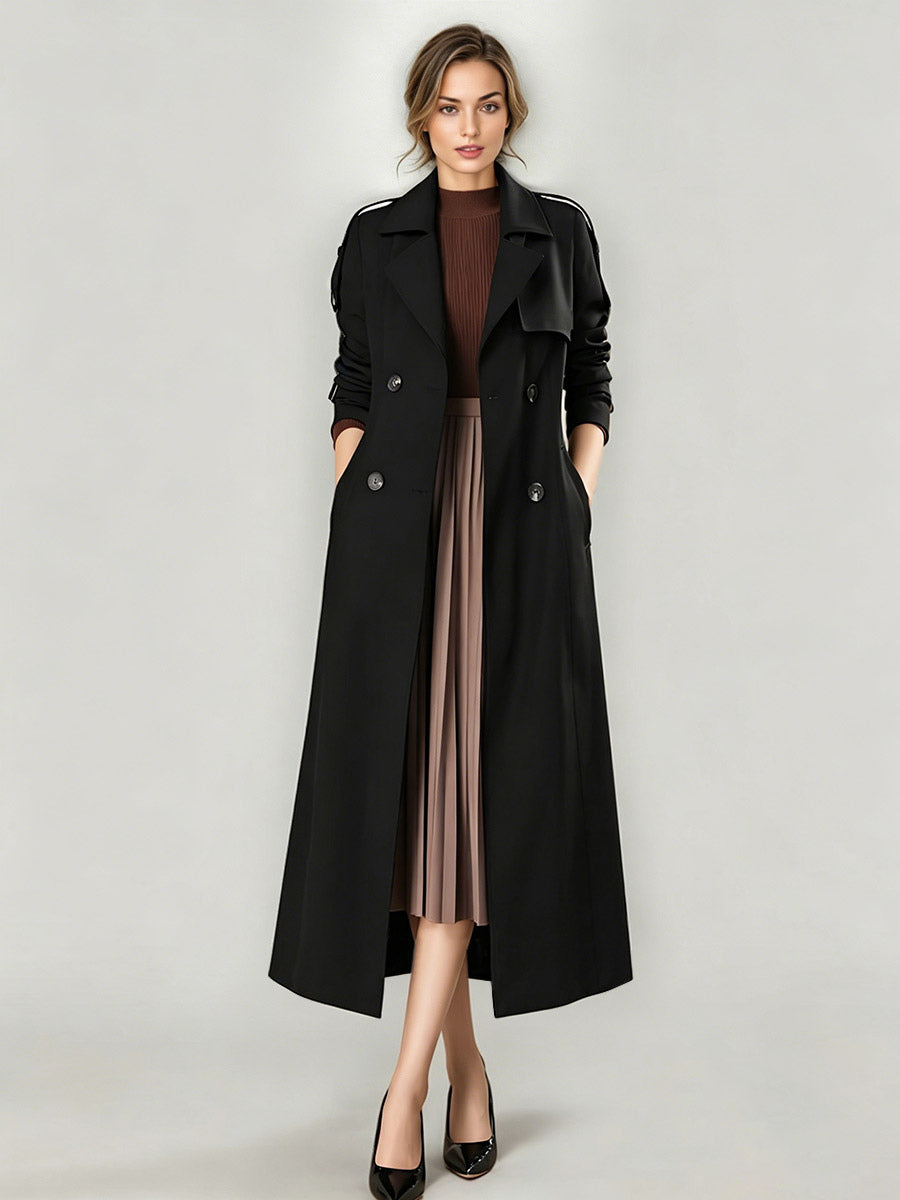 Trench Coat For Women Modern Turndown Collar Buttons Full Length Coat