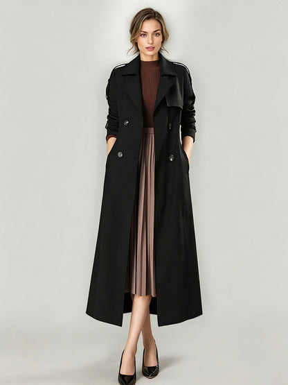 Trench Coat For Women Modern Turndown Collar Buttons Full Length Coat