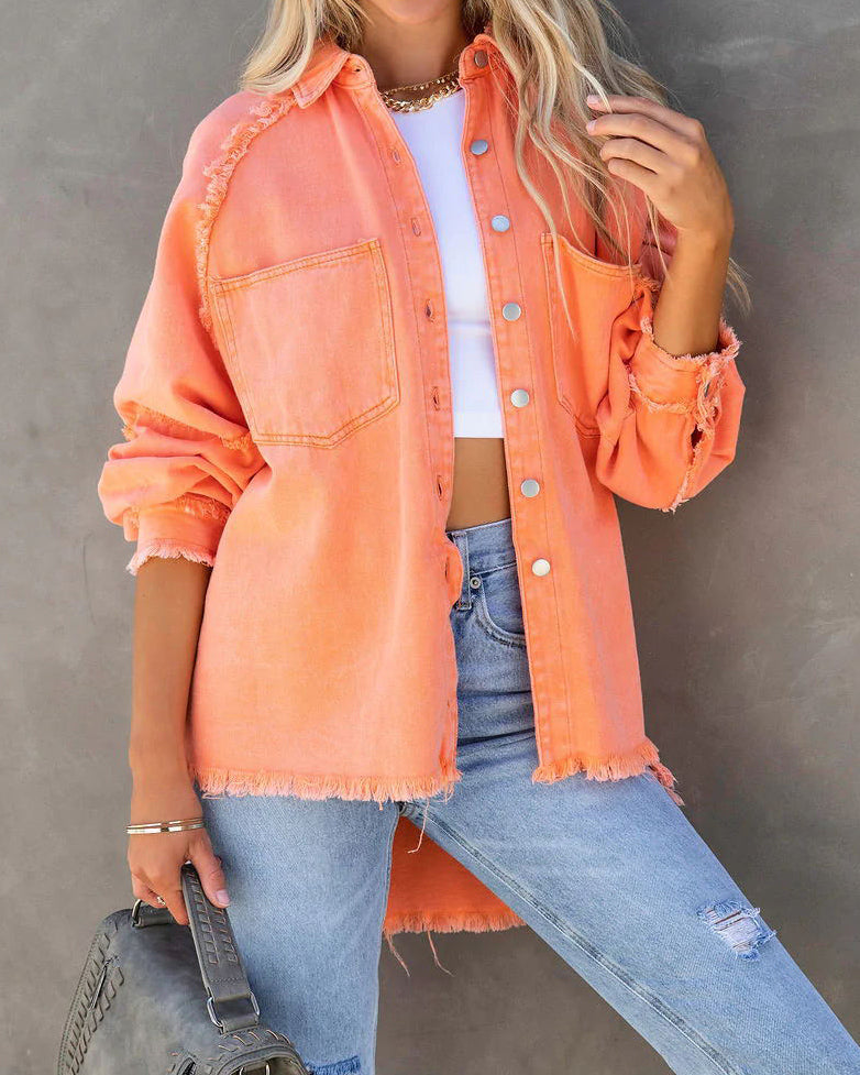 Raw Edge Patchwork Pocket Denim Jacket