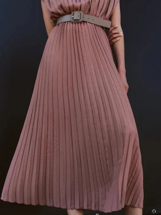 Pleated Midi Dress With Belt