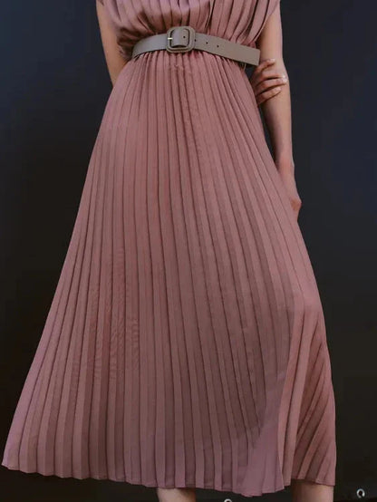 Pleated Midi Dress With Belt
