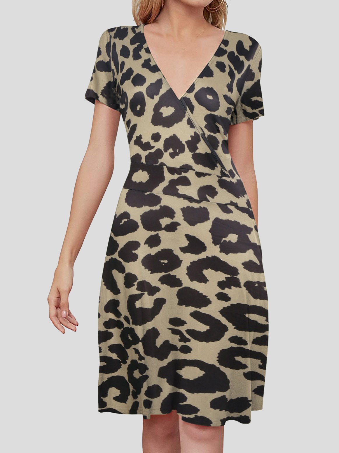 V-Neck Short Puff Sleeve Mandala Print Fit-and-Flare Mini Dress