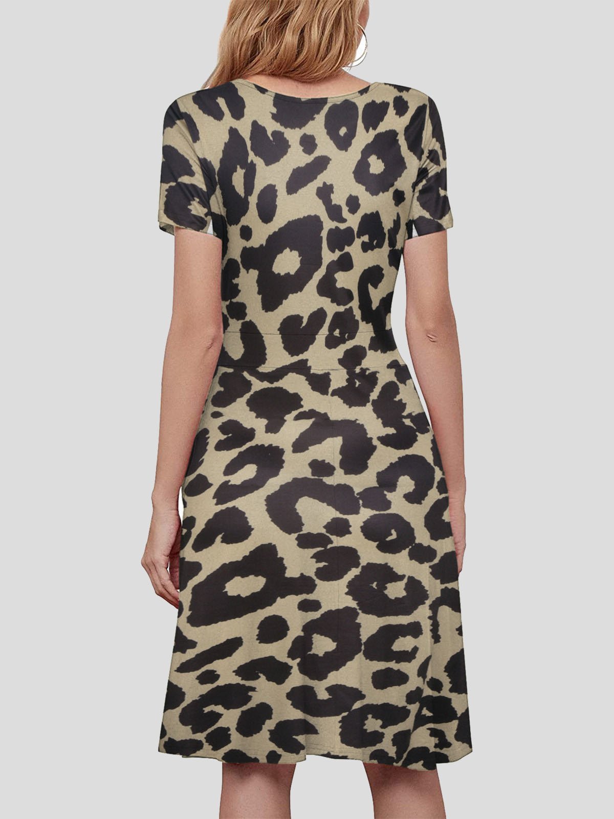 V-Neck Short Puff Sleeve Mandala Print Fit-and-Flare Mini Dress