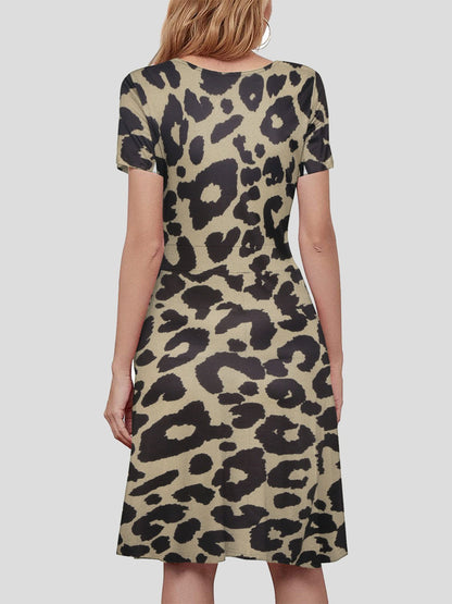 V-Neck Short Puff Sleeve Mandala Print Fit-and-Flare Mini Dress