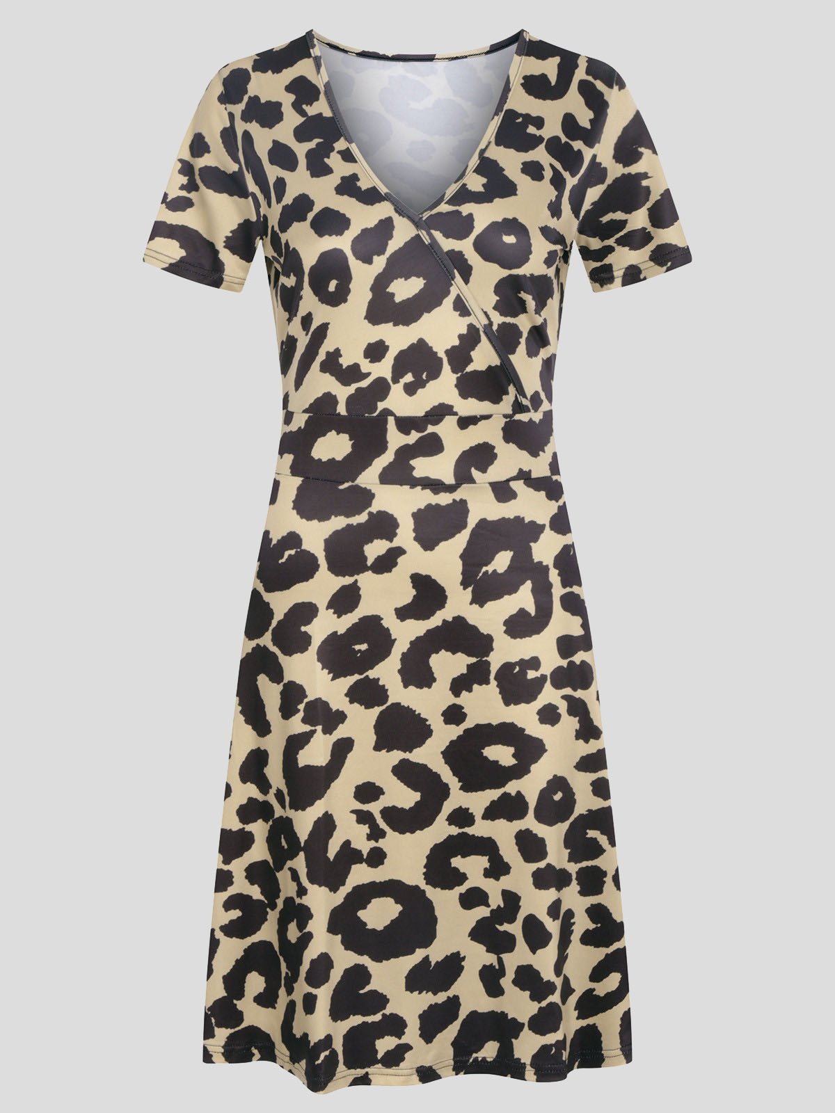 V-Neck Short Puff Sleeve Mandala Print Fit-and-Flare Mini Dress