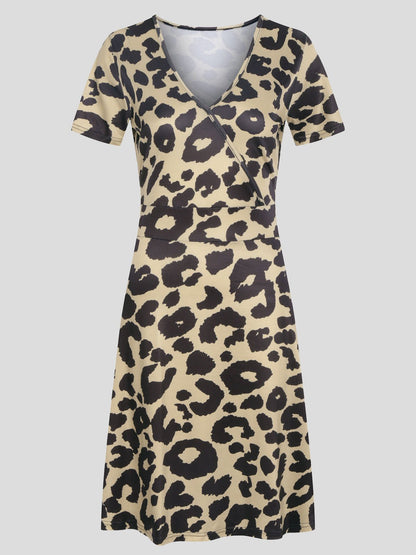 V-Neck Short Puff Sleeve Mandala Print Fit-and-Flare Mini Dress