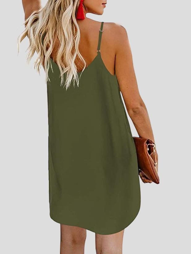 Deep V Spaghetti Strap Button-Front Shift Mini Dress
