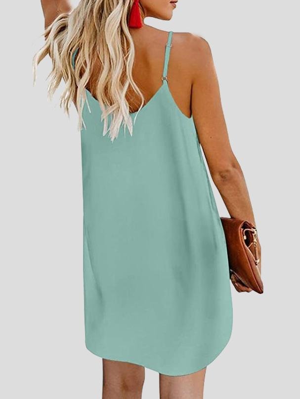 Deep V Spaghetti Strap Button-Front Shift Mini Dress
