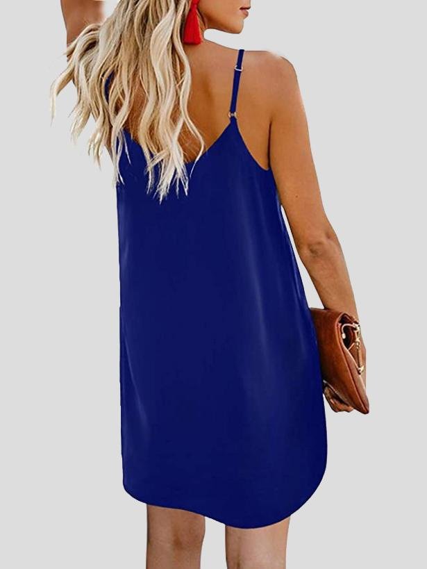Deep V Spaghetti Strap Button-Front Shift Mini Dress
