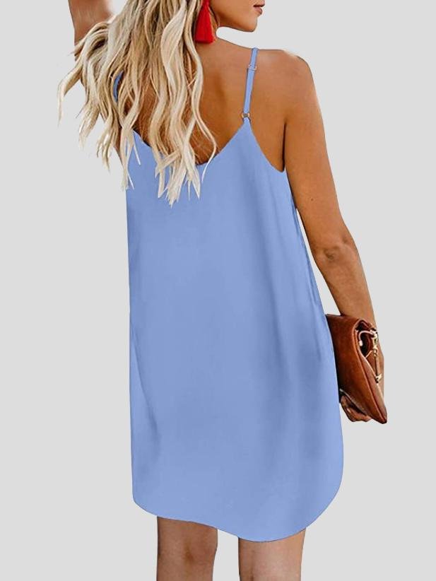 Deep V Spaghetti Strap Button-Front Shift Mini Dress