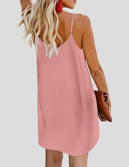 Deep V Spaghetti Strap Button-Front Shift Mini Dress