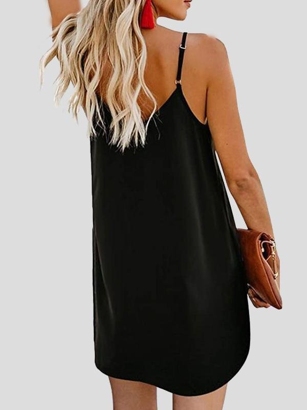 Deep V Spaghetti Strap Button-Front Shift Mini Dress