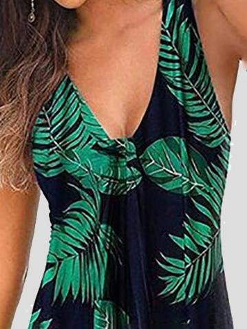 Floral Print Deep V-Neck Sleeveless A-Line Tank Mini Dress