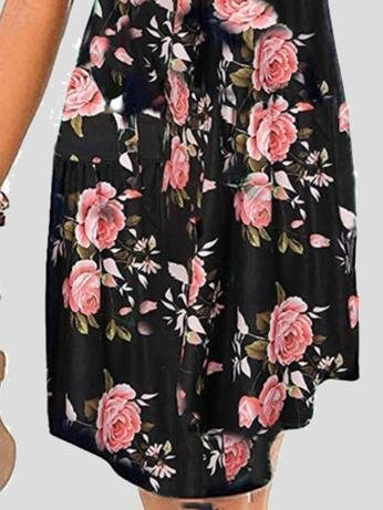 Floral Print Deep V-Neck Sleeveless A-Line Tank Mini Dress