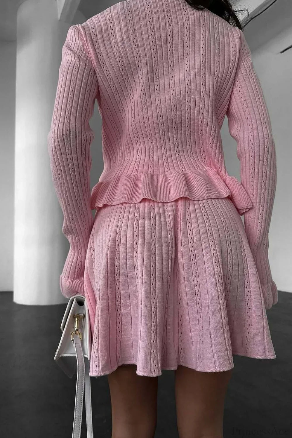 V-Neck Sparkle Ruffled Waist-Cinched Knit Chic Two Piece Set