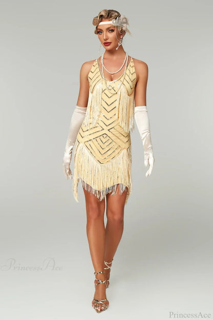 V-Neck Tassel Sequin Party Dress