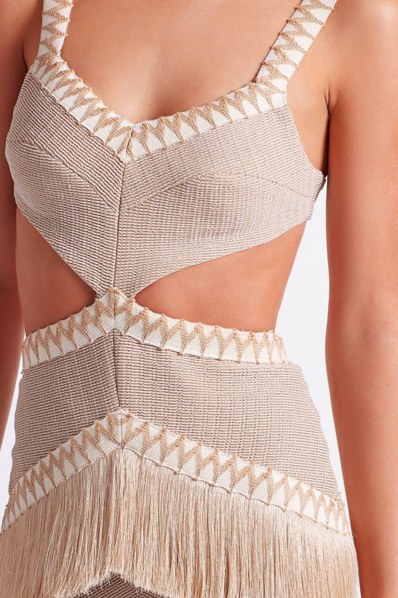 Valentina Cut-out Fringe Knit Maxi Dress