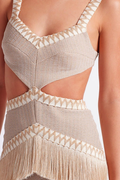 Valentina Cut-out Fringe Knit Maxi Dress