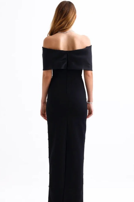 Griselda Off Shoulder Crystal Embellished Maxi Dress