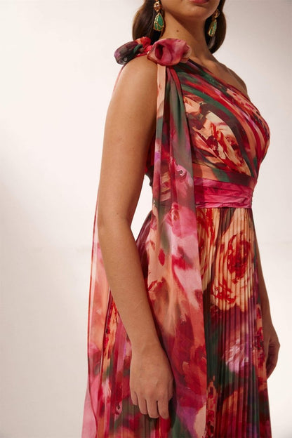 Valerie Pleated One-shoulder Maxi Dress