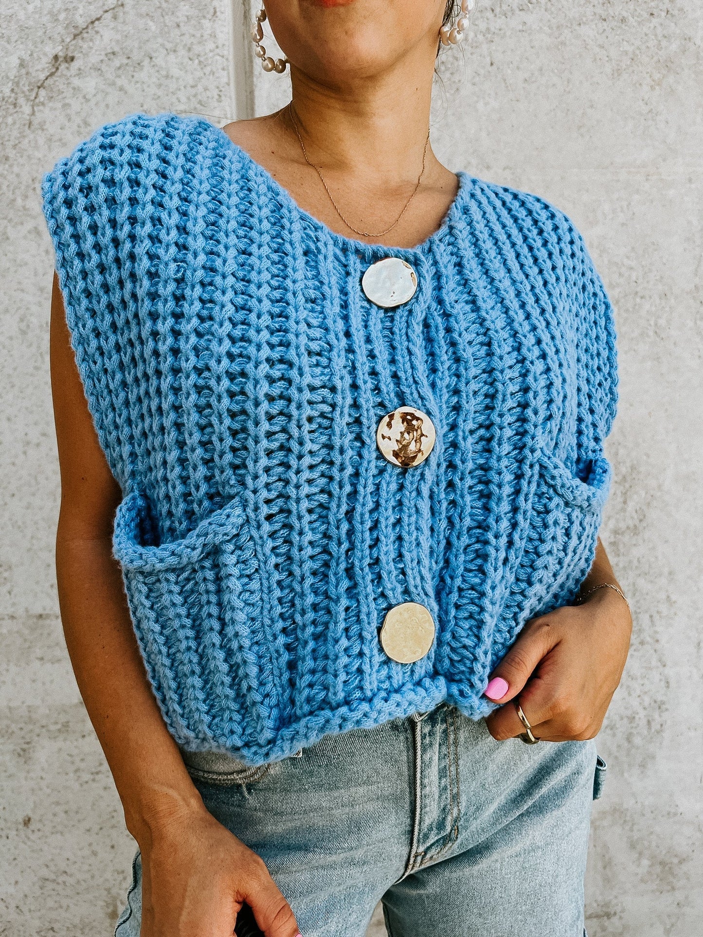 Knitted Button-up Vest Sweater Waist Coat