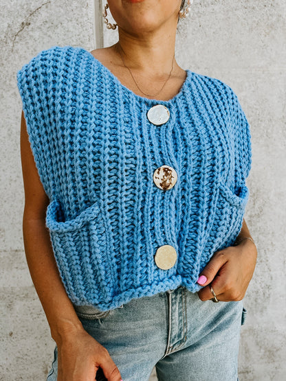 Knitted Button-up Vest Sweater Waist Coat