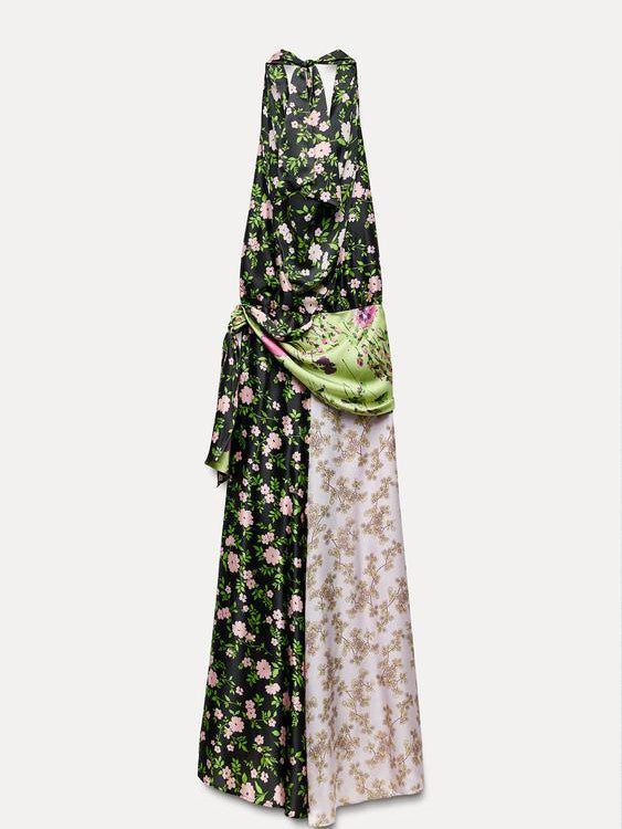Floral Print Halterneck Backless Maxi Dress