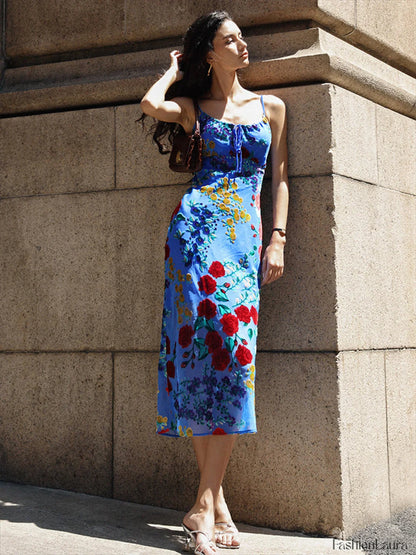 Velvet Floral Appliqué Cami Dress