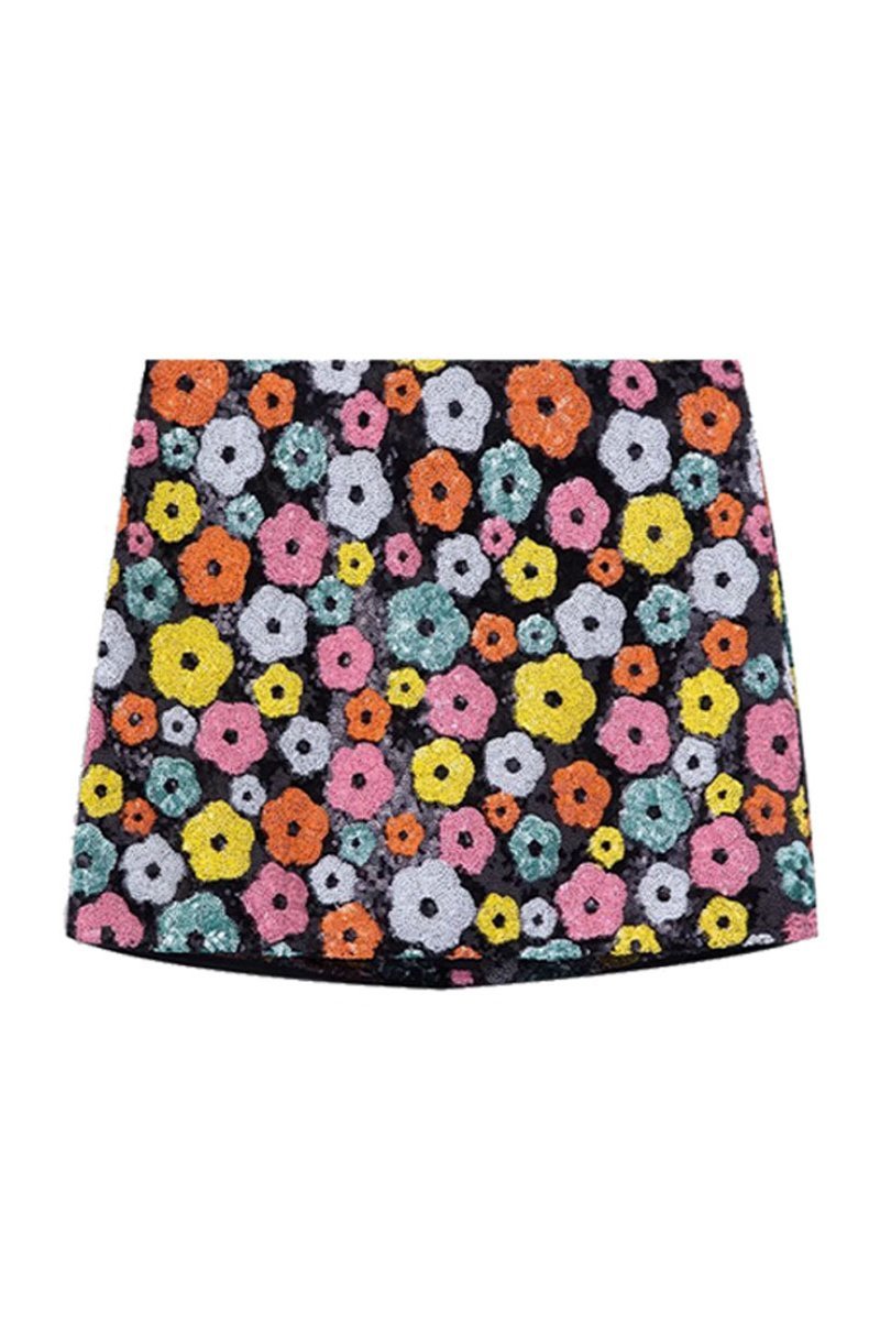 Vera Floral Sequins Mini Skirt