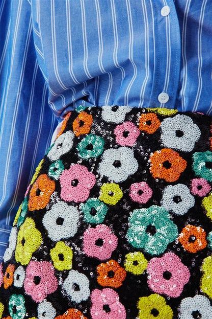 Vera Floral Sequins Mini Skirt