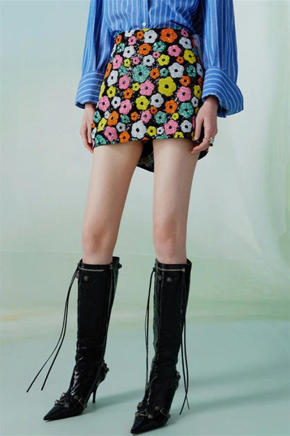 Vera Floral Sequins Mini Skirt
