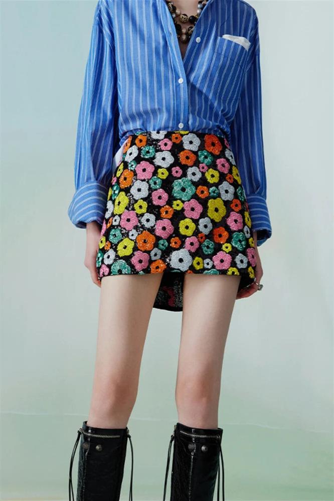 Vera Floral Sequins Mini Skirt