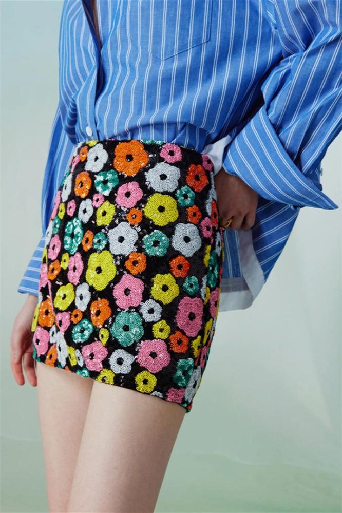 Vera Floral Sequins Mini Skirt