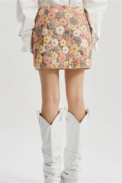 Vera Floral Sequins Mini Skirt