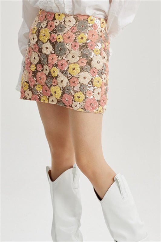 Vera Floral Sequins Mini Skirt