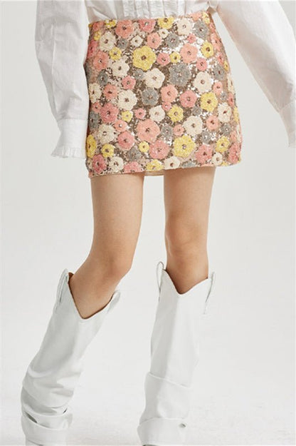 Vera Floral Sequins Mini Skirt