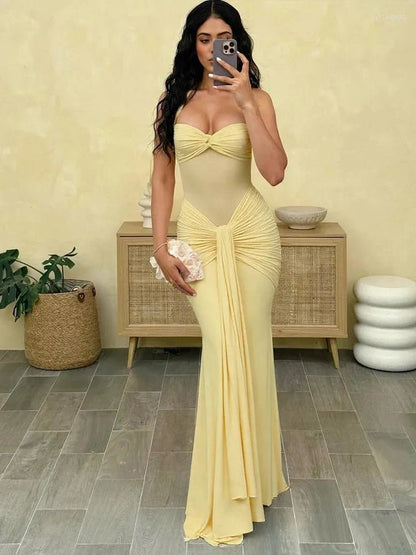 Veracity Halter Backless Ruched Maxi Dress